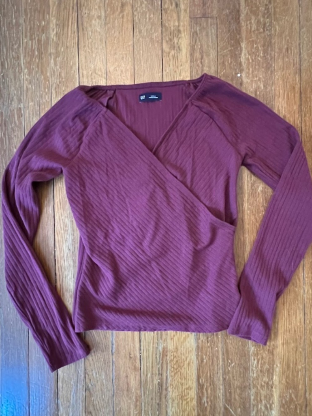 Gap Ribbed Burgundy Faux Fall Wrap Top Women's Sz S NWT